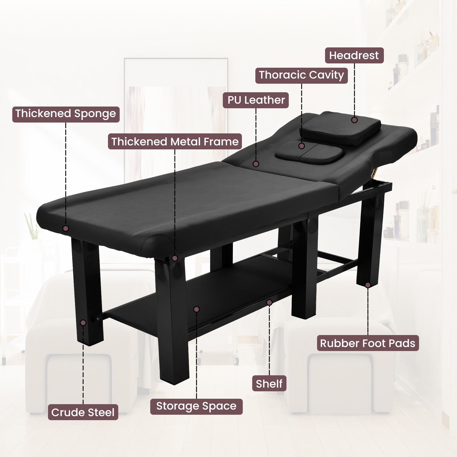 Physical Therapy Bed PU Leather/Metal Frame Spa Bed Heavy Duty Salon Bed