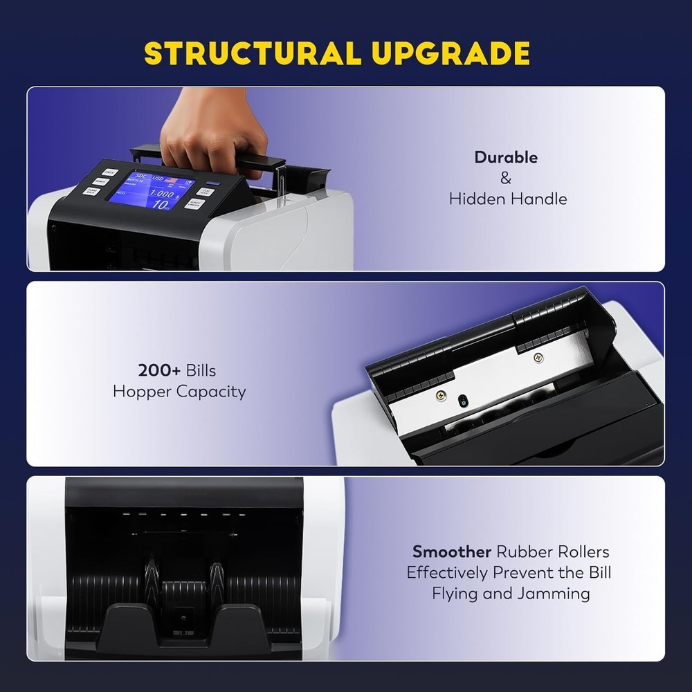 Mixed Denomination Money Counter Machine, Touchscreen Value Counter, 1500Bill...