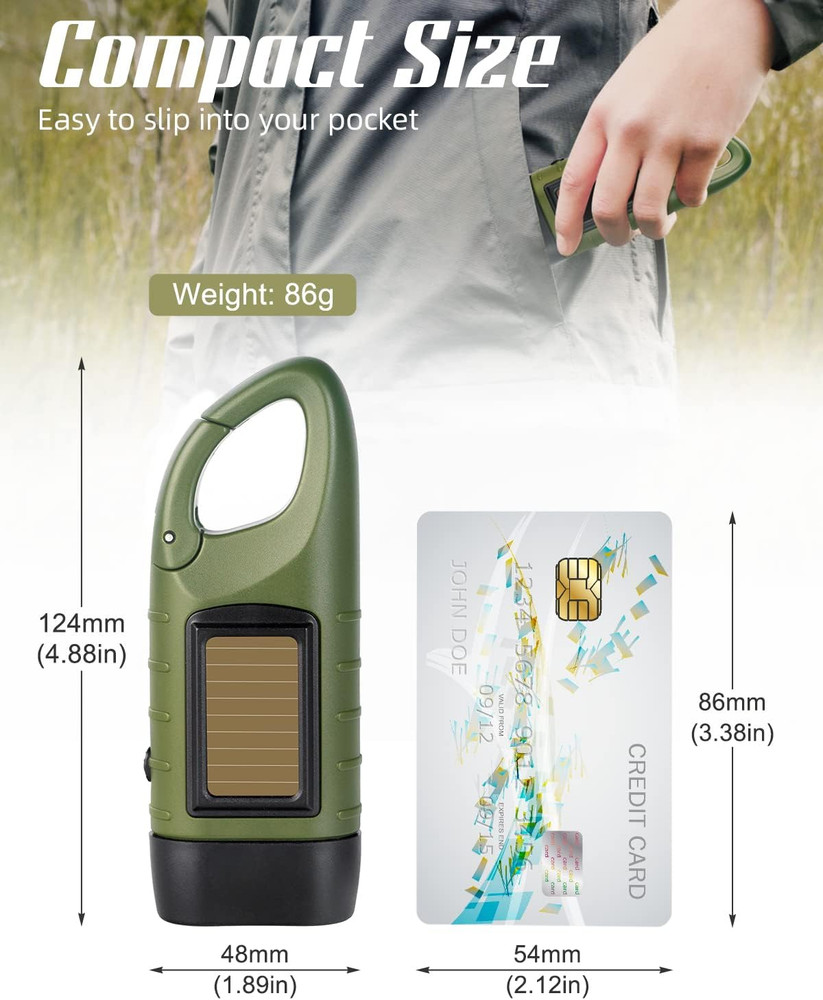 Hand Crank Solar Powered Flashlights,Compact Emergency Rechargeable LED Flashlig