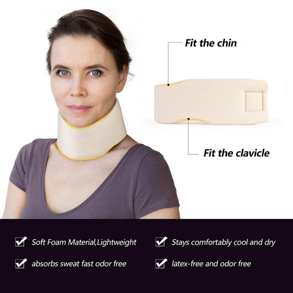 Soft Foam Neck Brace Universal Cervical Collar, Adjustable Medium, White