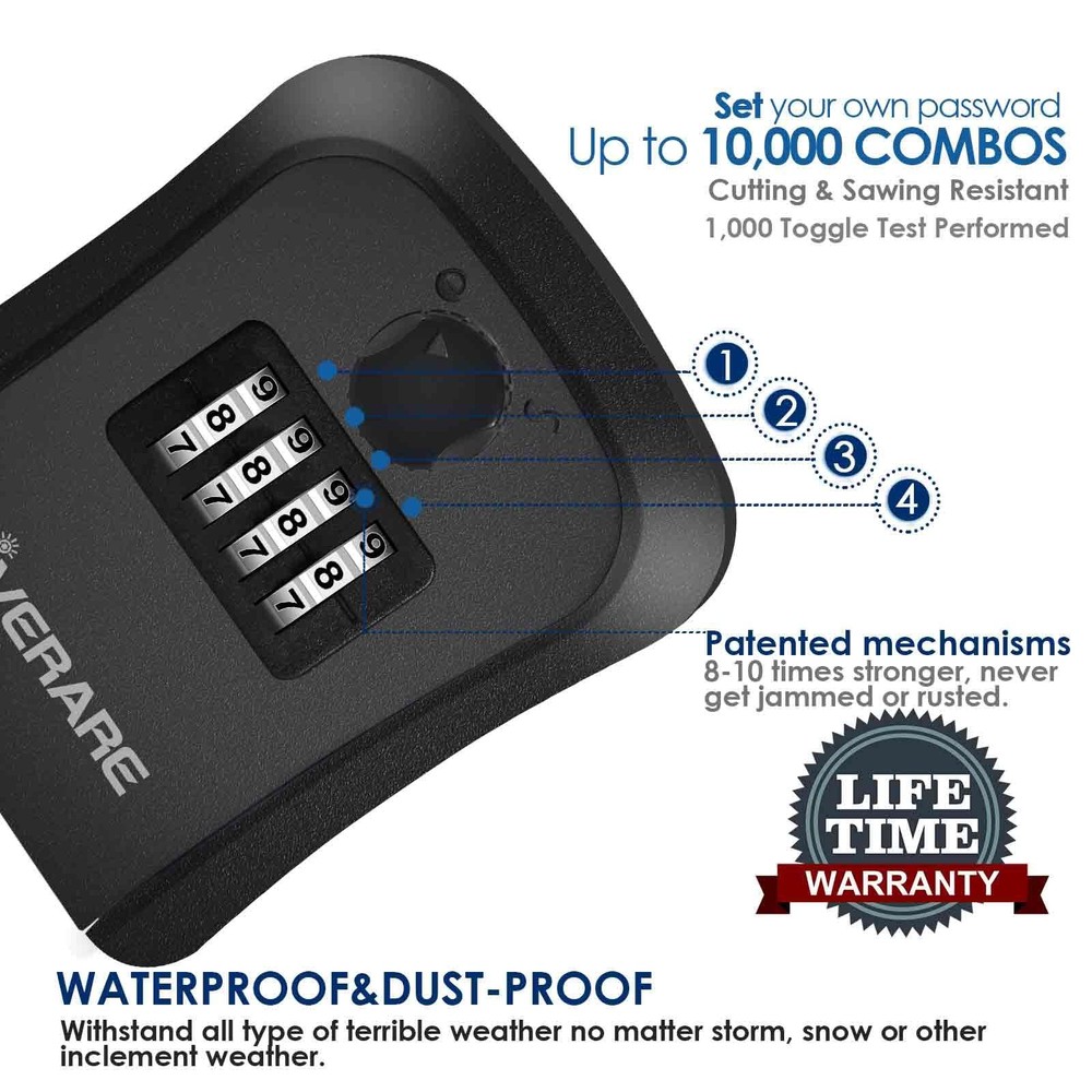 GIVERARE Lock Box, 4 Digits Combination Lockbox, 1 PACK, 1 Pack Black-S