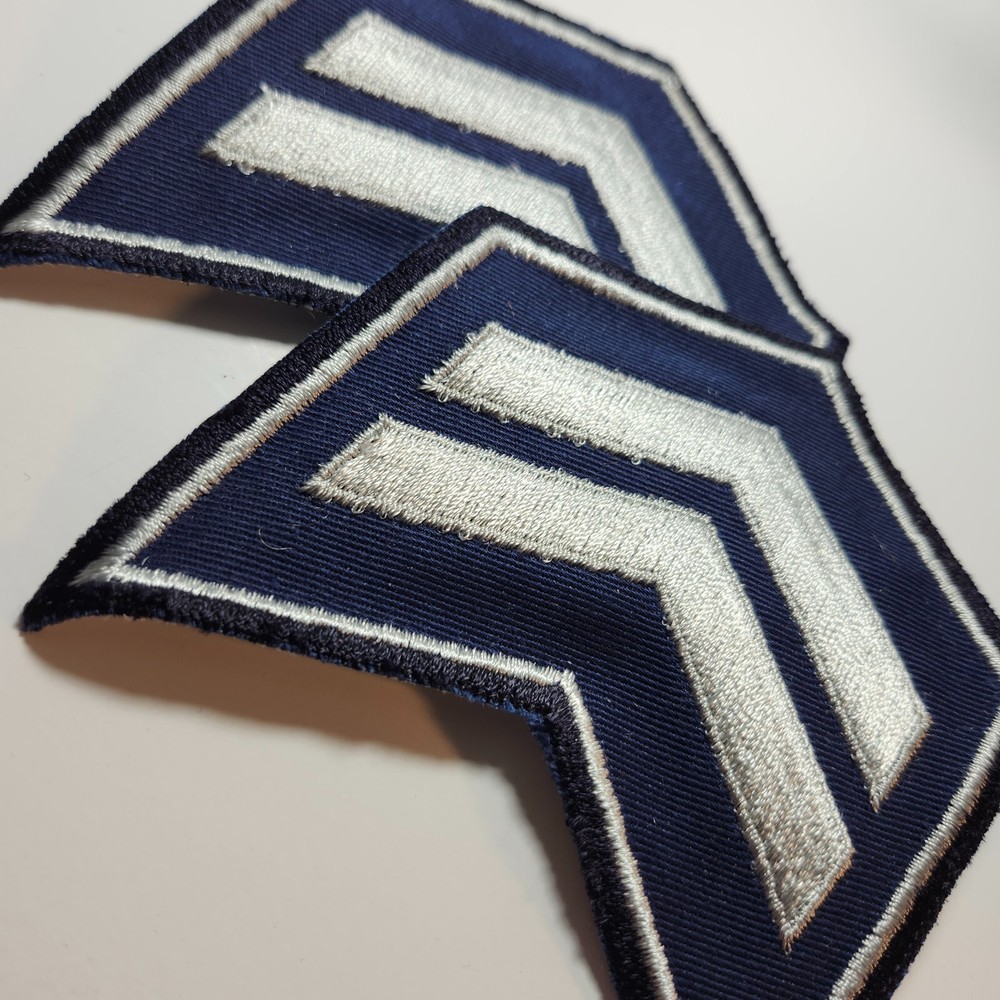 (2) Corporal Chevron Patch | LARGE | Double Bordered | WHITE on NAVY Twill