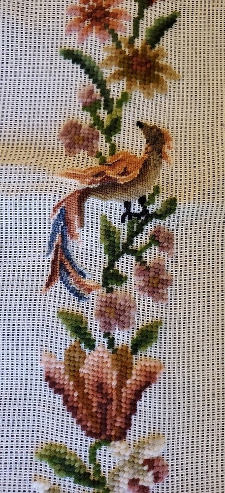 Vtg Preworked Petit Point Needlepoint Bell Pull/Table Runner Canvas; 65" LONG!