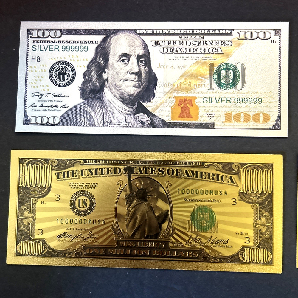 Set (4) Banknote 24K GOLD & Silver Plated Foil Rep. Collection Bookmarks