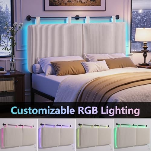 Headboard Size，Modern Wall Mounted Headboards with LED Light for Queen White