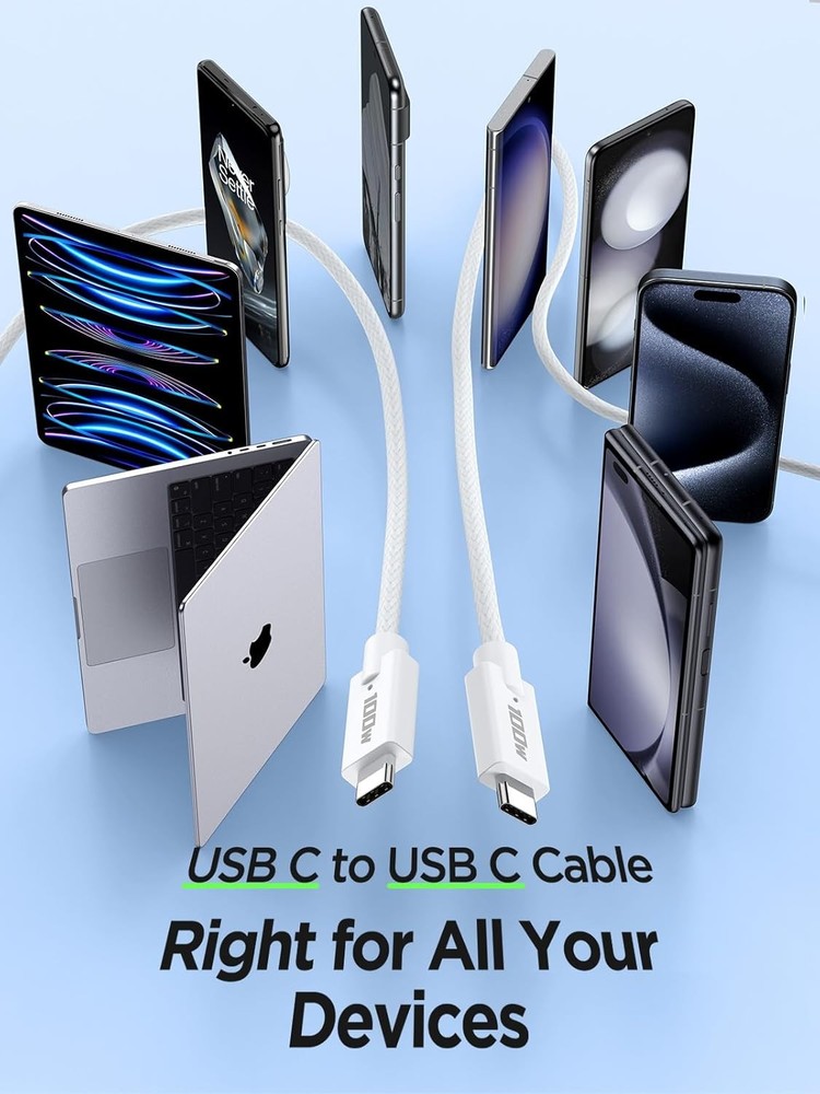 100W USBC to 1ft 2Pack Short USB C C Cable 5A Fast 1ft, White
