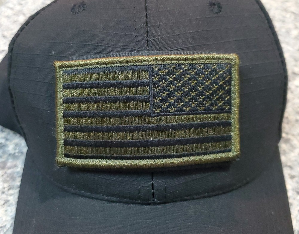 Tactical Morale Patch Baseball Hat Black Hook Loop Front American Flag Patch.