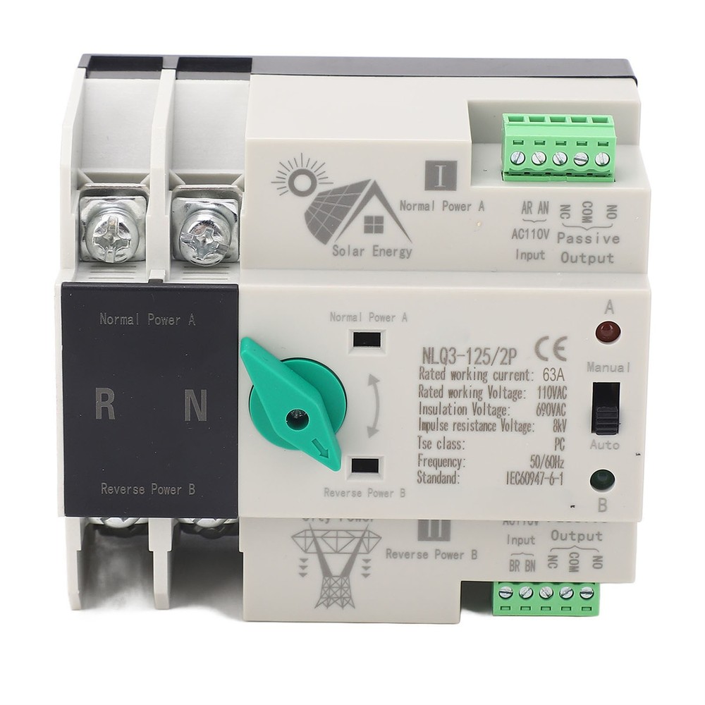2P 110V 63A Power Automatic Transfer Switch PV Circuit Changeover Switch