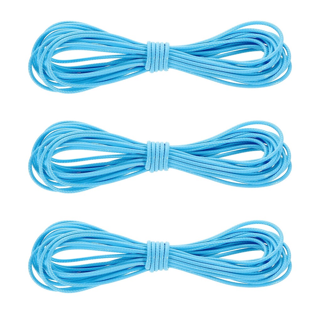 3Pcs Waxed Polyester Cord, 5.5 Yard 2mm Wax Bead Thread String, Light Lake Blue