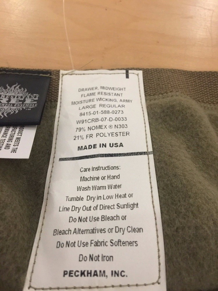 LONG JOHNS FLAME RESISTANT&WICKING, 2007,LARGE REGULAR,US MADE