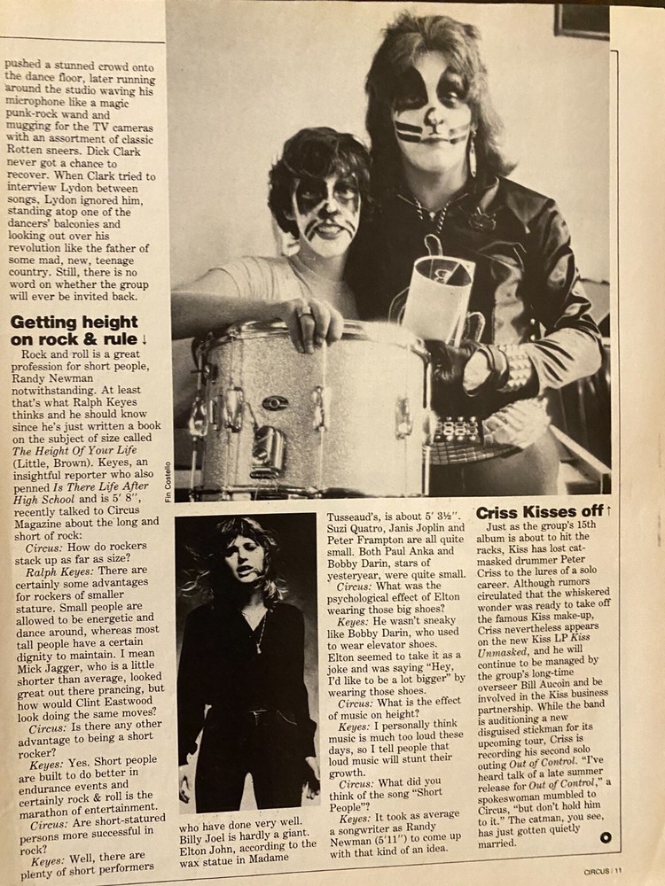 Peter Criss, Kiss, Full Page Vintage Clipping