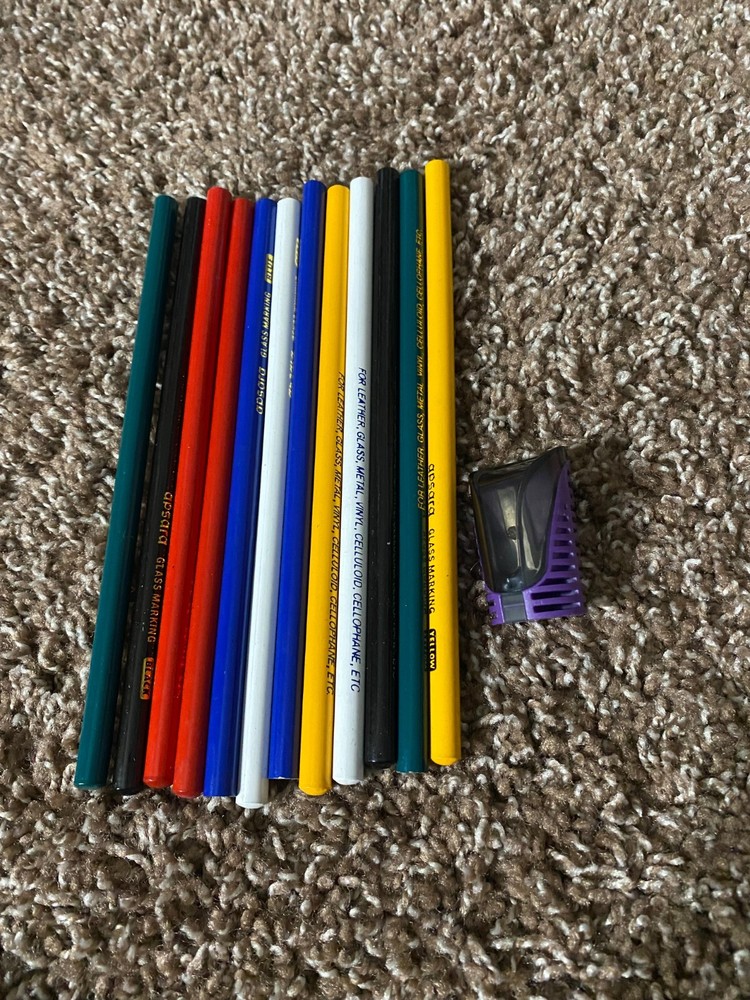12 apsara glass marking pencil (6color)+case+random sharpner