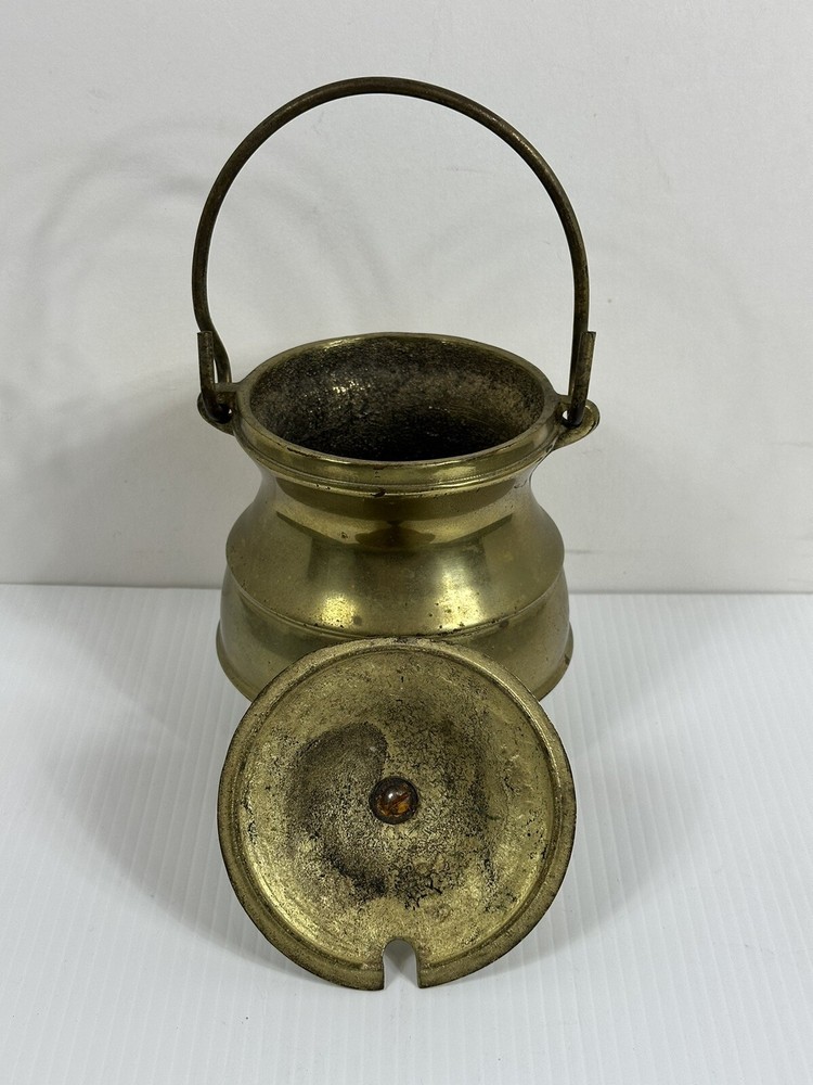 Vintage Solid Brass 3 Footed Fireplace Smudge Pot With Lid