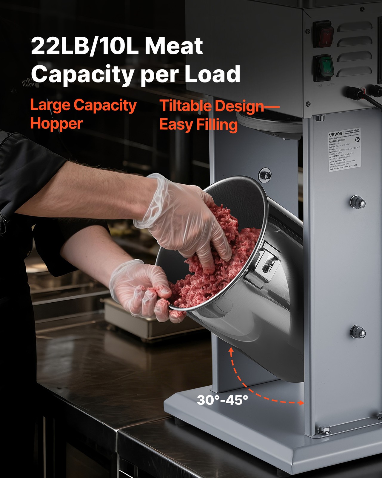 VEVOR Electric Sausage Stuffer 22 LBS / 10 L with Foot Pedal & 4 Filling Tubes