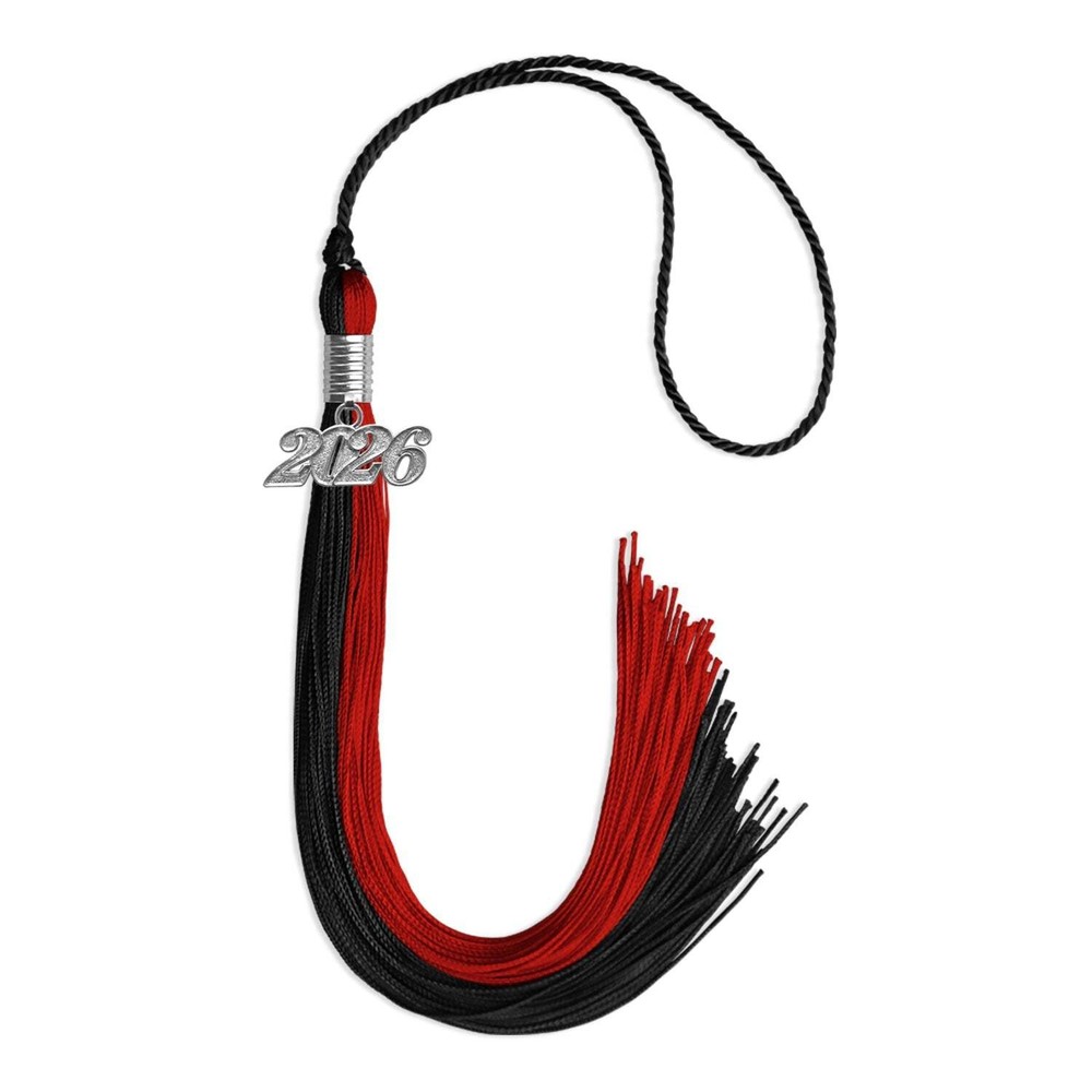 Endea Graduation Black/Red Tassel with Silver Date Drop