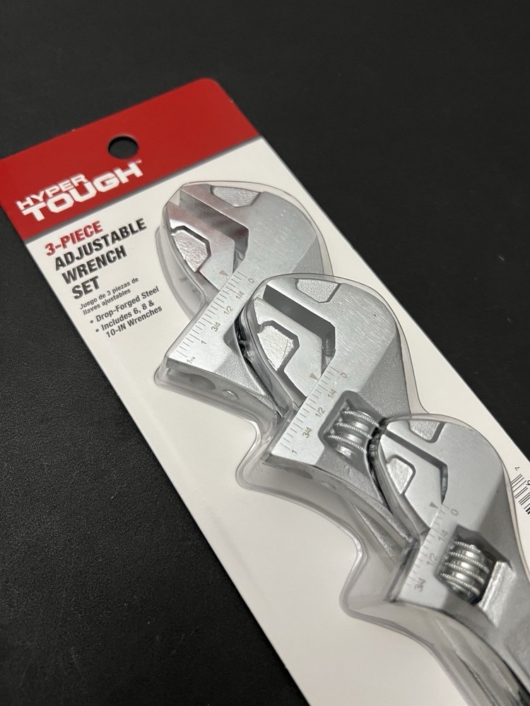 3-Piece HYPER TOUGH Adjustable Wrench Set • Includes 6” 8” 10” Wrenches