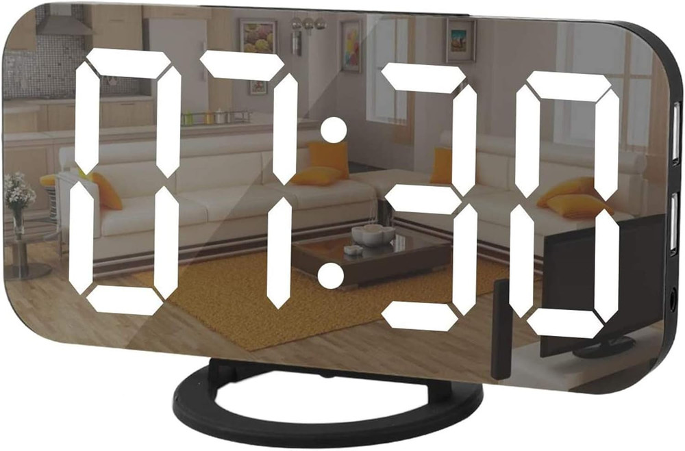 Digital Clock Large Display, LED Alarm Electric Clocks Mirror Surface for Makeup