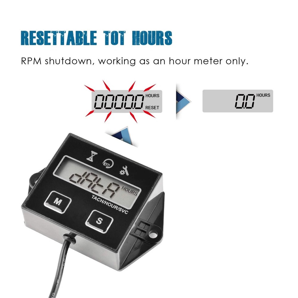 Digital Hour Meter Tachometer, Maintenance Reminder, User Shutdown, Use for Z...