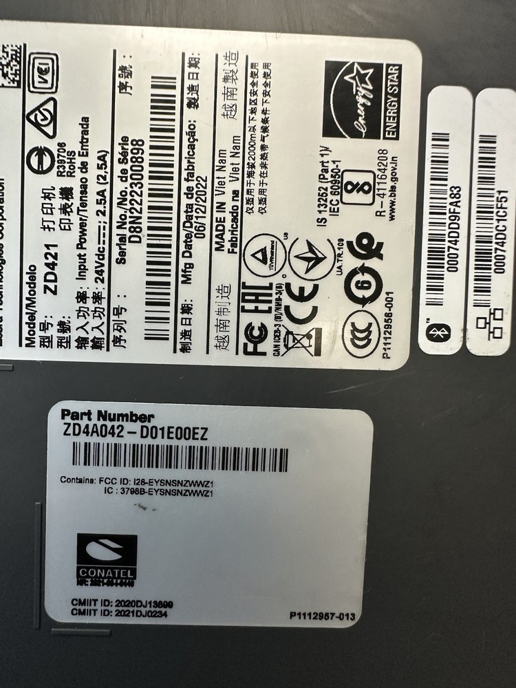 ZEBRA ZD421 ZD4A042-D01E00EZ Direct Thermal Printer Used