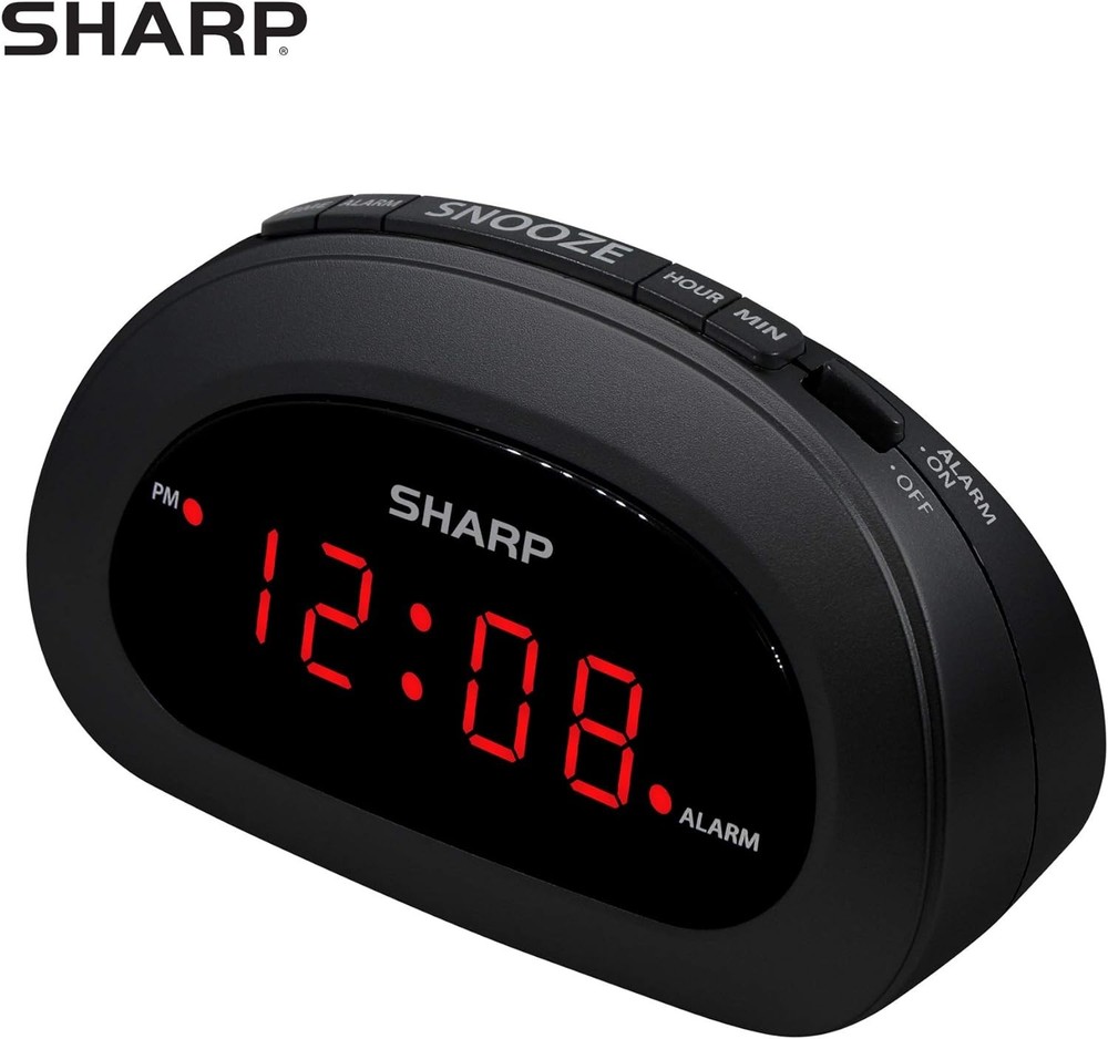 Sharp Small, Space-Saving Digital Alarm Clock – Compact Bedside Black