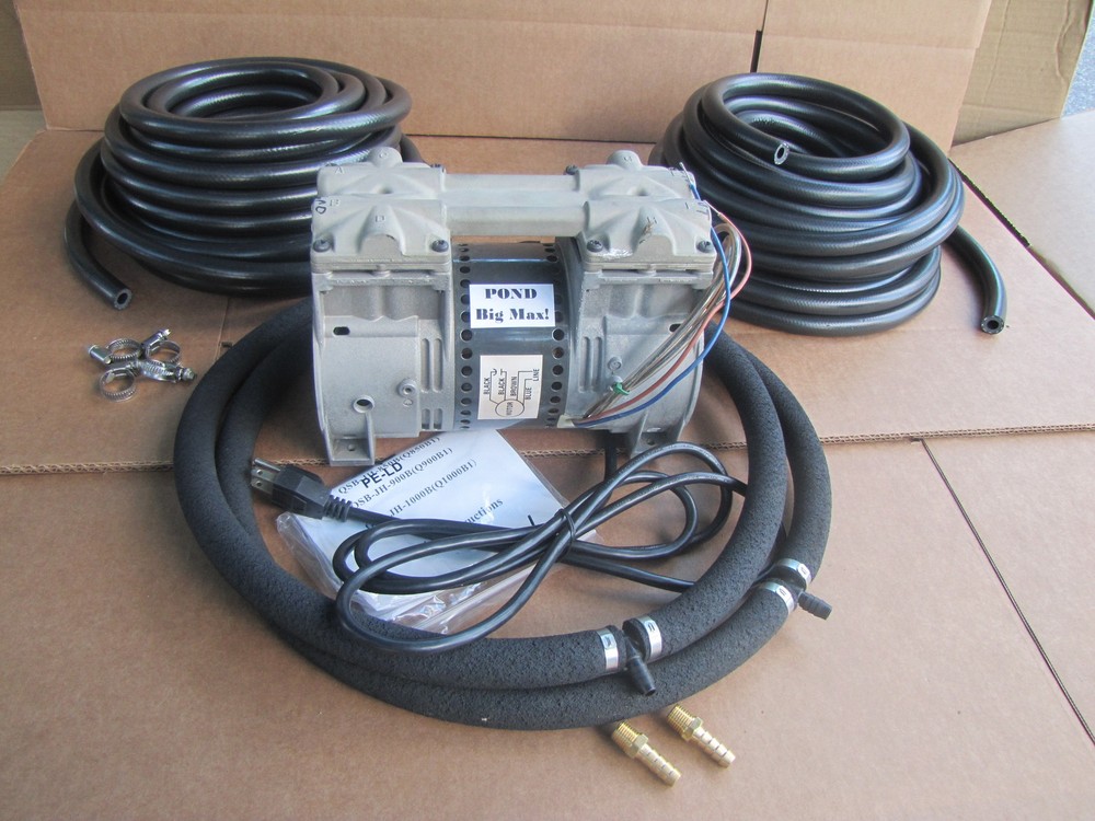 BIG MAX Large Pond AERATION AERATOR SYSTEM: 100ft Weighted Hose +2 Lg Diffusers!