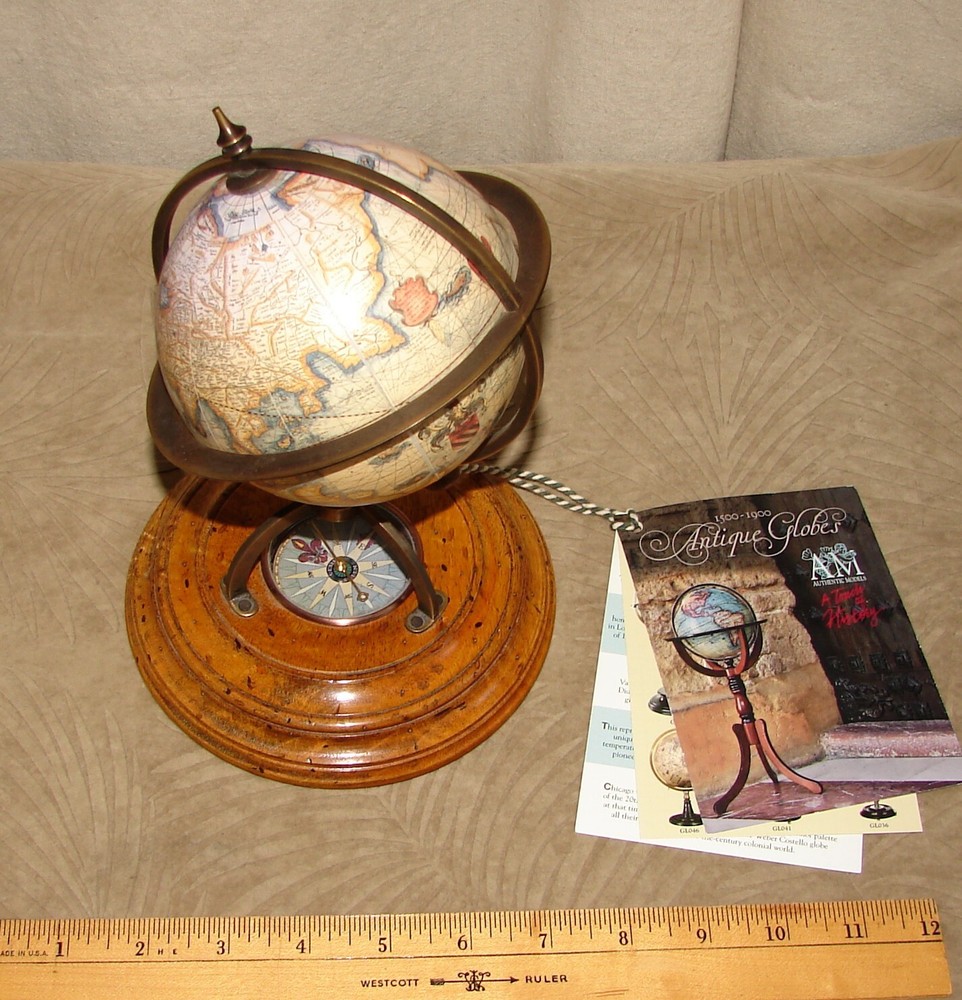NWT Authentic Models Terrestrial GLOBE w/Compass GL019, 8" Desk Size Model