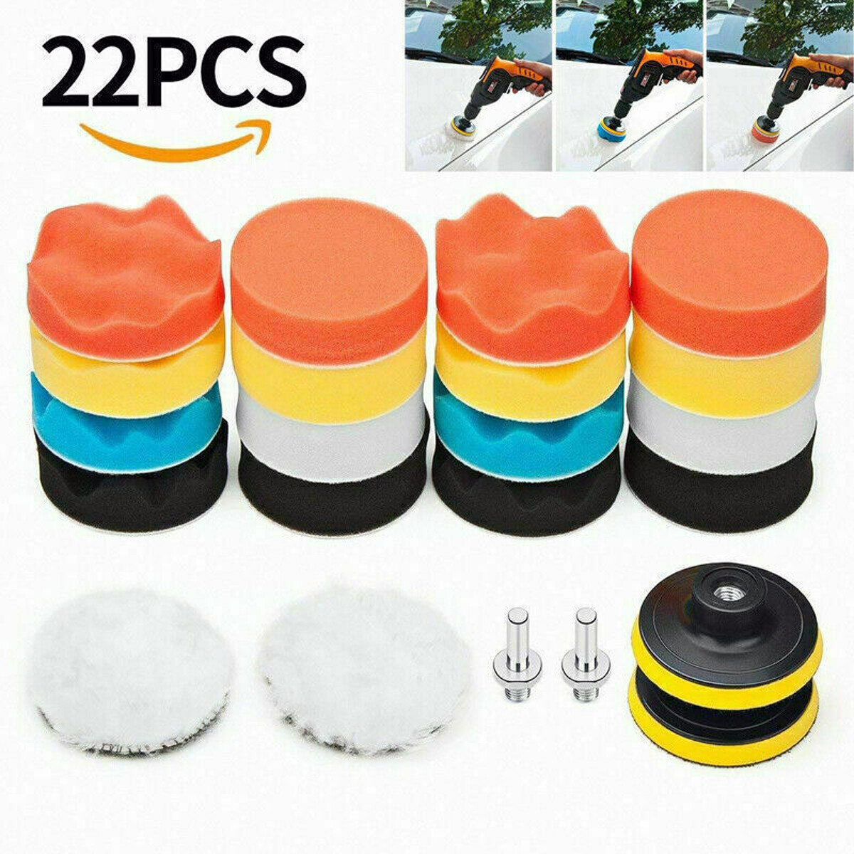 22pc 3" Car Buffing Pads Polishing Sponge Set Waxing Foam Polisher Kit for Drill