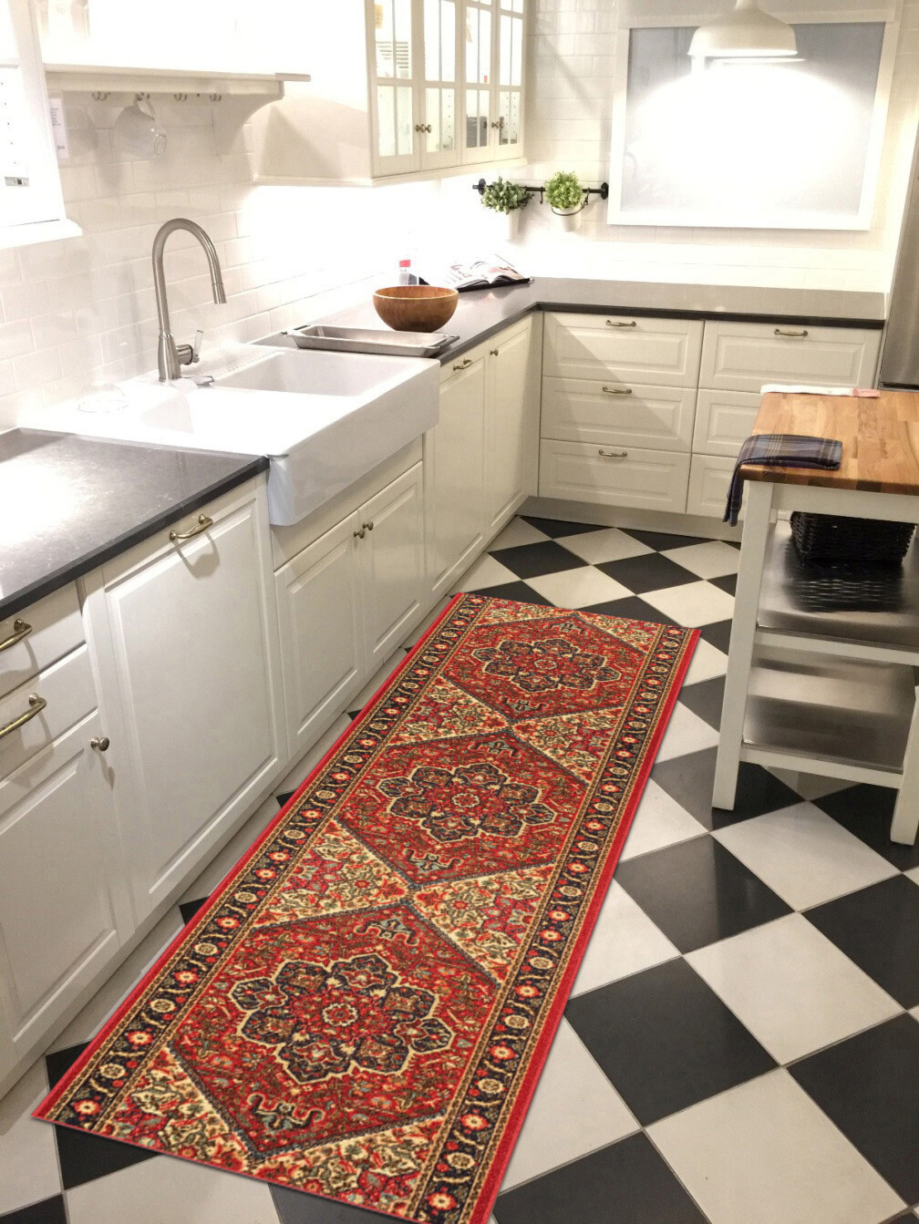 Custom Size Hallway Runner Rug Non Slip Rubber Back RED Traditional Oriental
