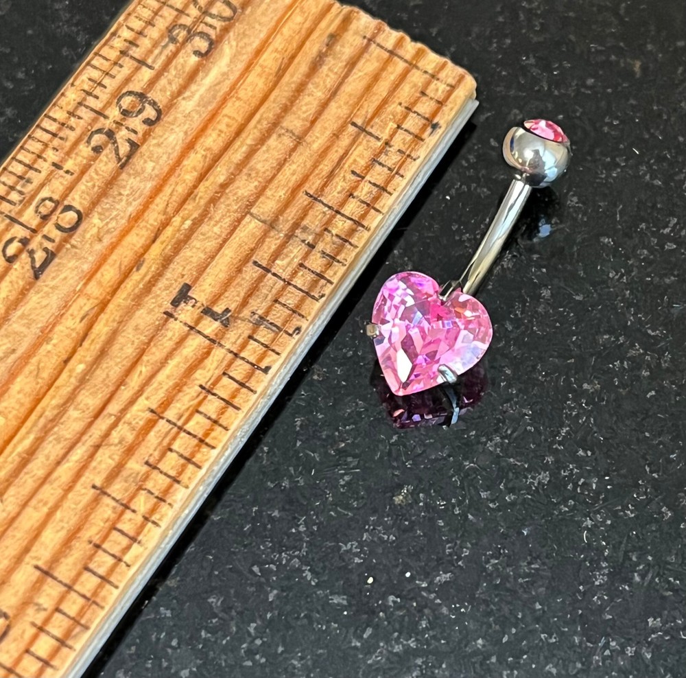 Solid Implant Grade Titanium Heart Gem Belly Button Ring 14g Navel Naval