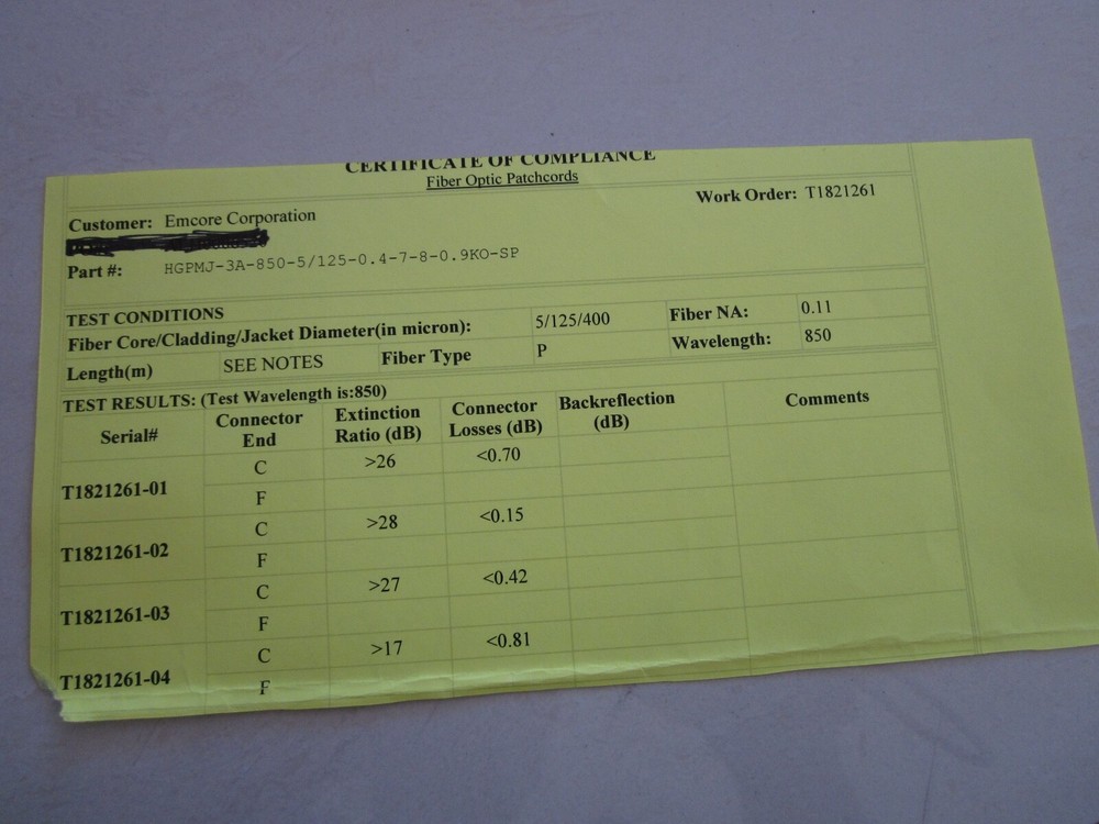 4 EMCORE FIBER OPTIC PATCHCORDS CABLE PLEASE CHECK PICTURE FOR MODEL N0.