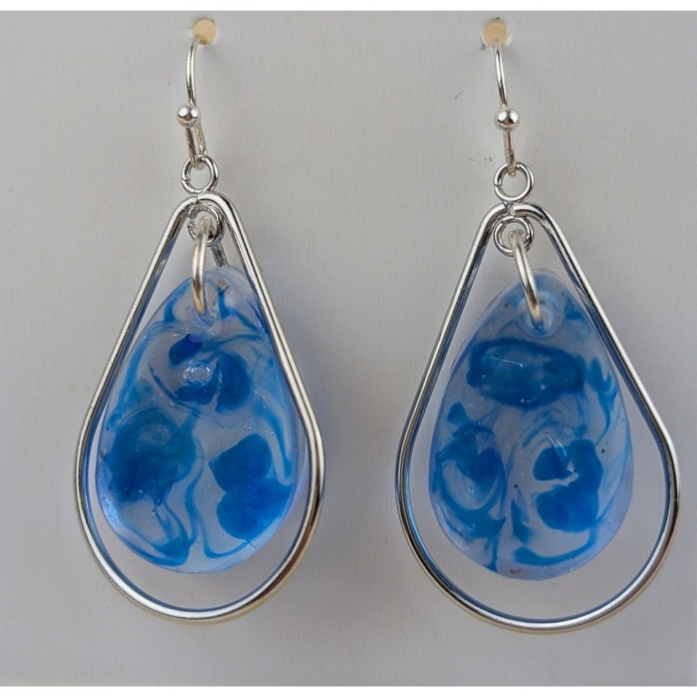 Handmade Resin Earrings Blue Silver