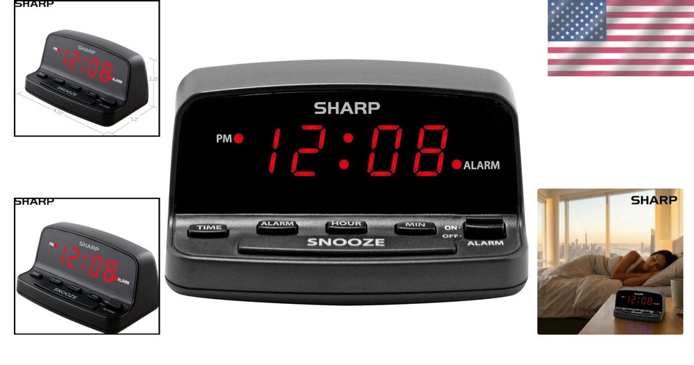 Digital Alarm Clock with Keyboard Controls LED Display Backup Battery Bedroom
