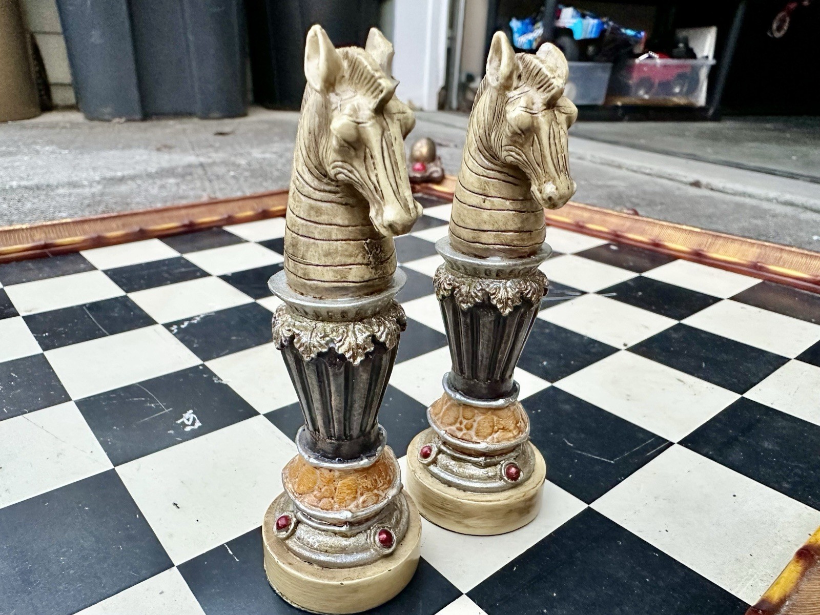 Oriental Accent Safari Wildlife Chess Set Hand Painted Resin Piece Storage Board