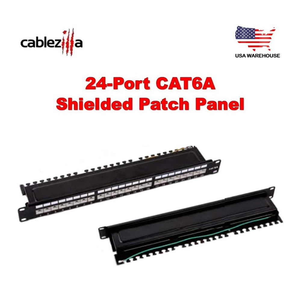 24-Port CAT6A Shielded Patch Panel 1U 19" Ethernet Cable Management Rack Mount