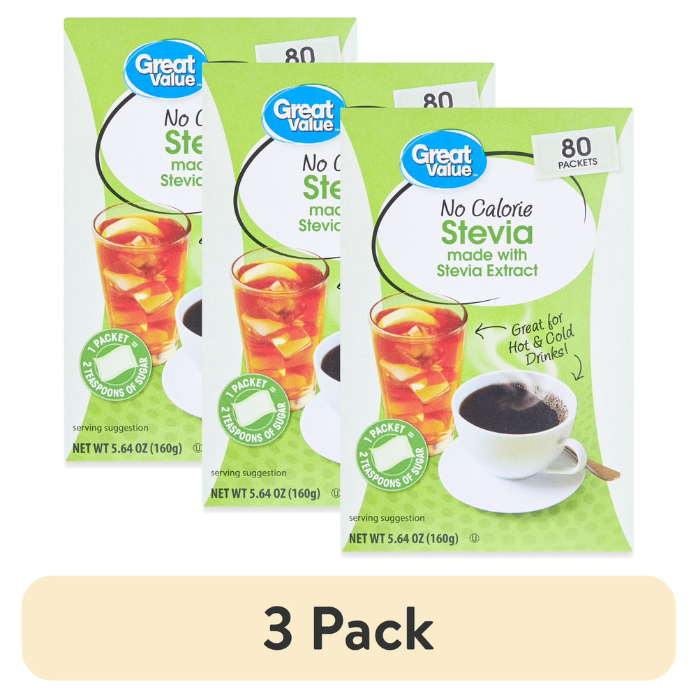 (3 pack) Great Value No Calorie Stevia Packets, 80 Count