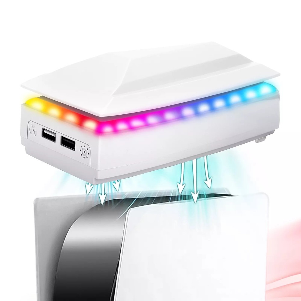 Adjustable Cooling Fan for PS5 Slim Disc/Digital Dustproof w/8 Modes Light;