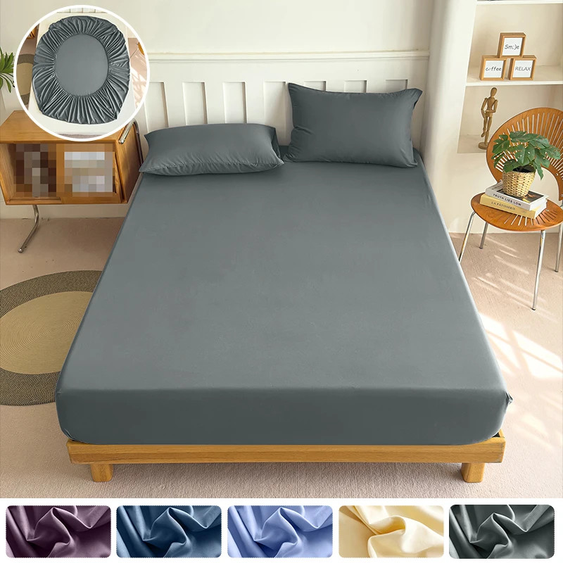 Fitted Sheet With Elastic Band Solid Color Mattress Covers Single Double King