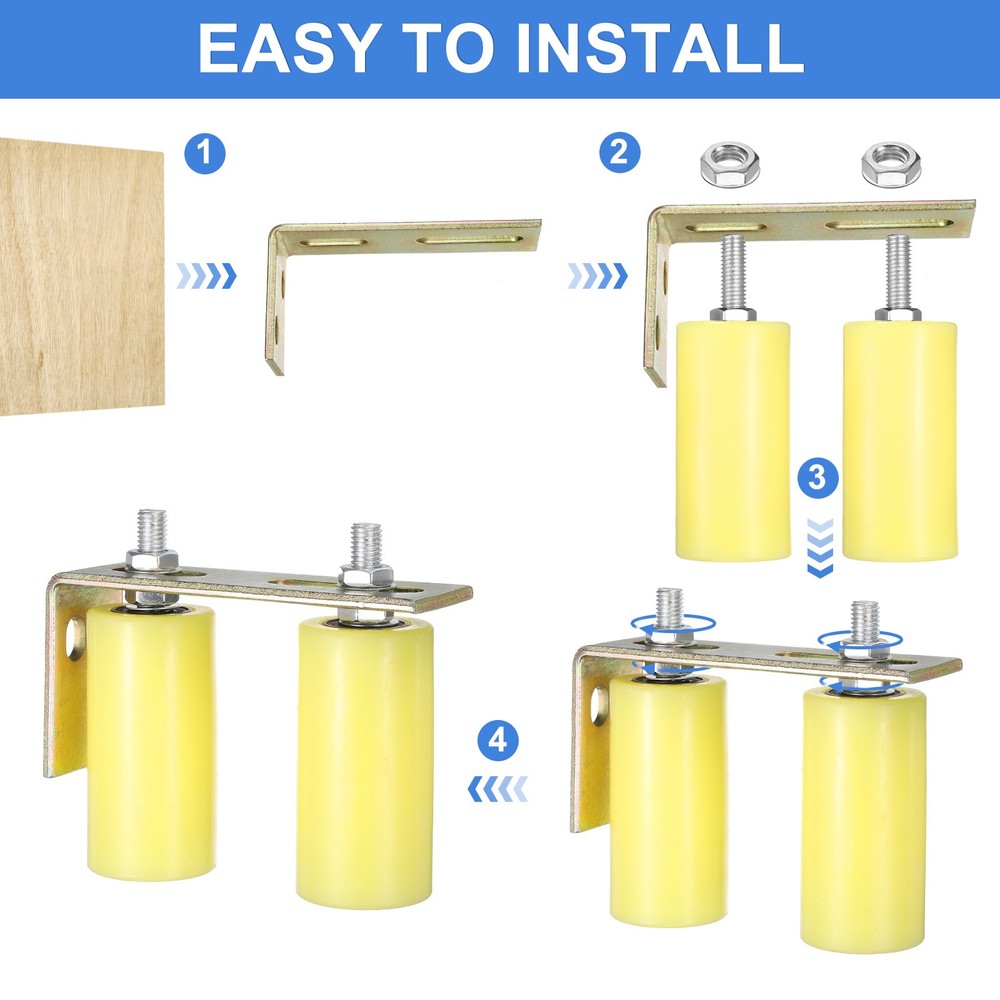 1Set Slide Gate Guide Roller, 5" Nylon Gate Support Rollers with Bracket, Yellow