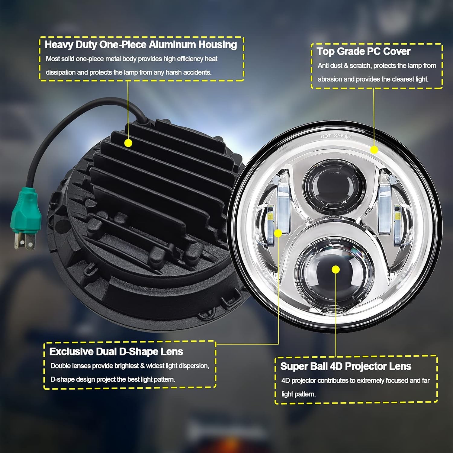 7 Inch 140W LED Headlight Hi/Lo & 2Pcs 4.5Inch 80W Fog Light for Harley Davidson