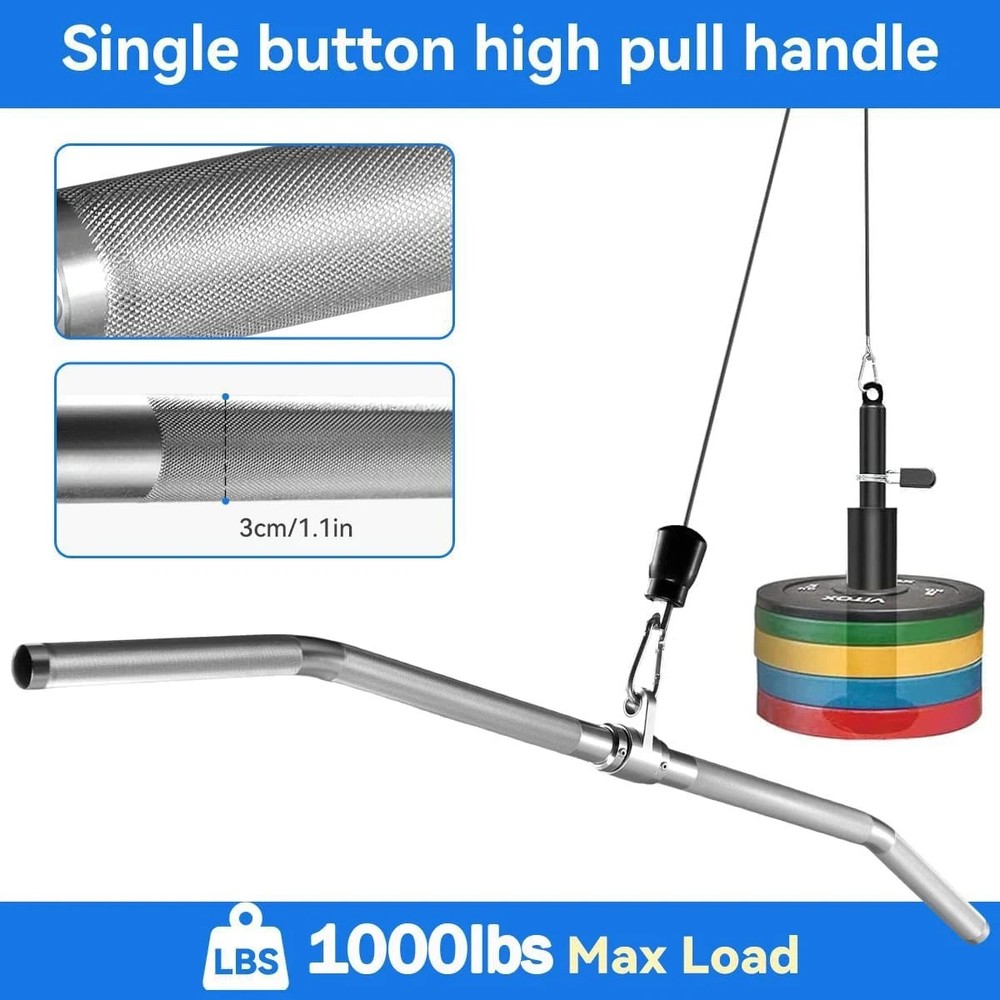 Cable Machine Attachment, Lat Pull down Bar, Lightweigh Aluminum Tricep Straight