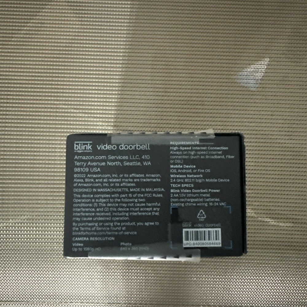 Blink Video Doorbell - Black (Standalone)