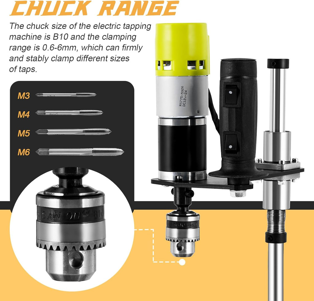 M3-M6 Electric Tapping Machine Vertical Tapping Tool with Bench Vice & 4 Taps Ad