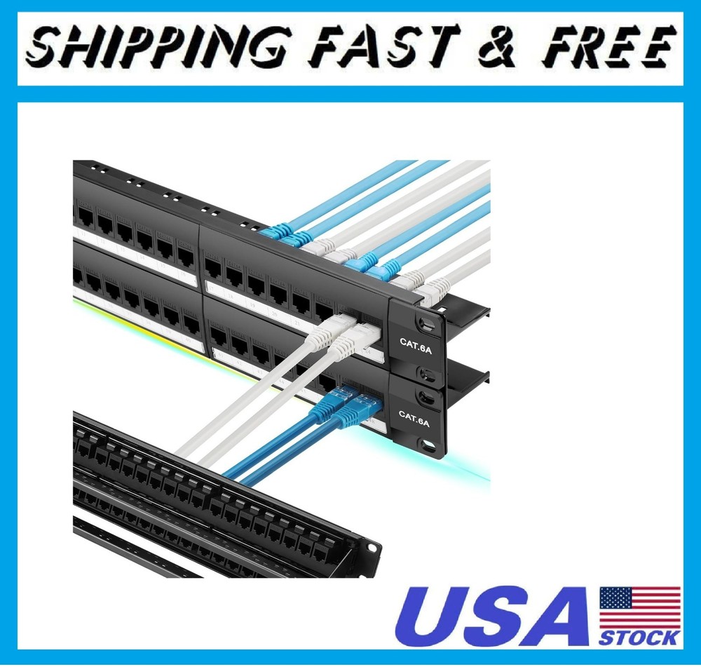 Rapink Patch Panel 48 Port Cat6A with Inline Keystone 10G Support, Pass-Thru