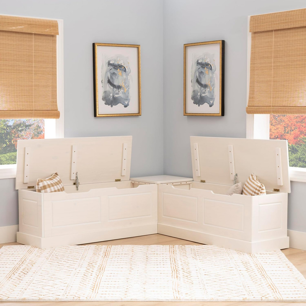 Harris White Solid Pine Backless Nook with Hidden Storage Solution