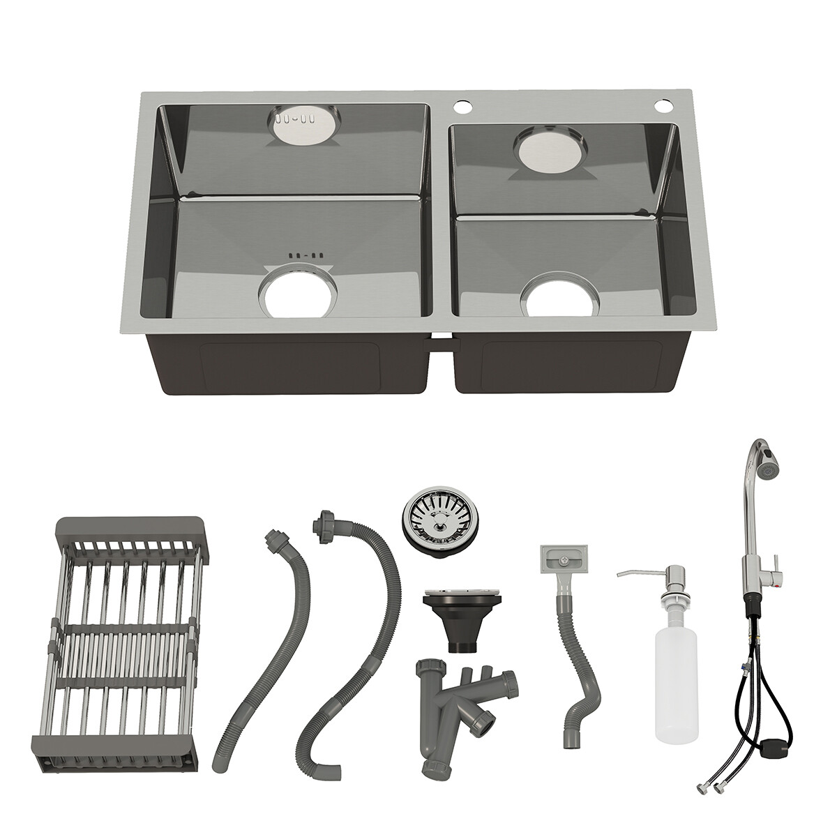 30"/32" Drop In Kitchen Sink Silver Stainless Steel Large Double Bowl Top Mount