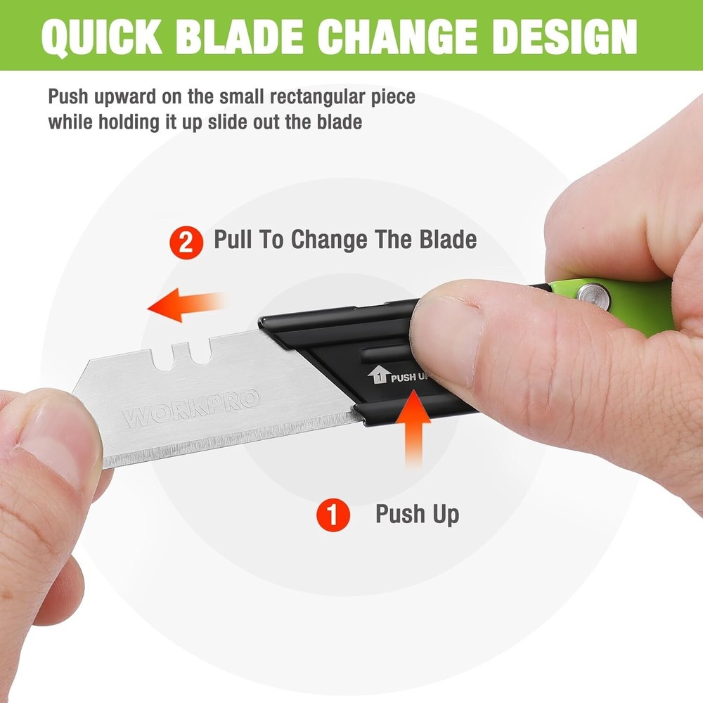 WORKPRO Folding Utility Knife 3-Pack Set Box Cutter with Quick Change Blade NEW