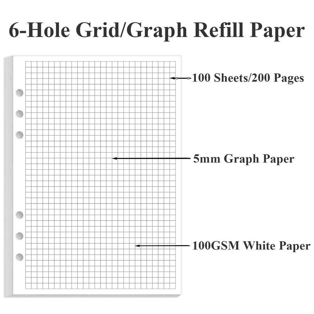 A5 Grid Refill Paper, 6-Hole Graph 100Sheets / Blue,Clear,White