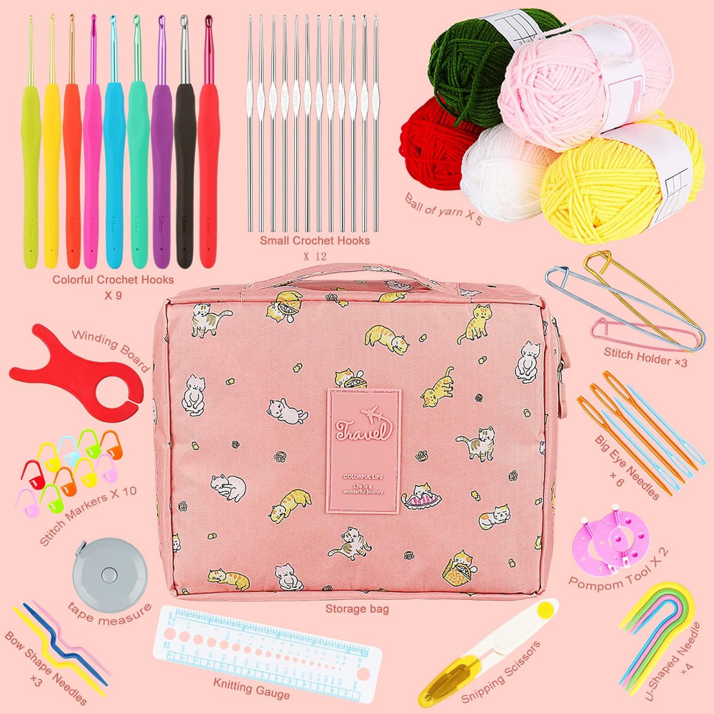 Crochet Kit for Beginners 59pcs Includes Yarn Hooks Accessories Storage