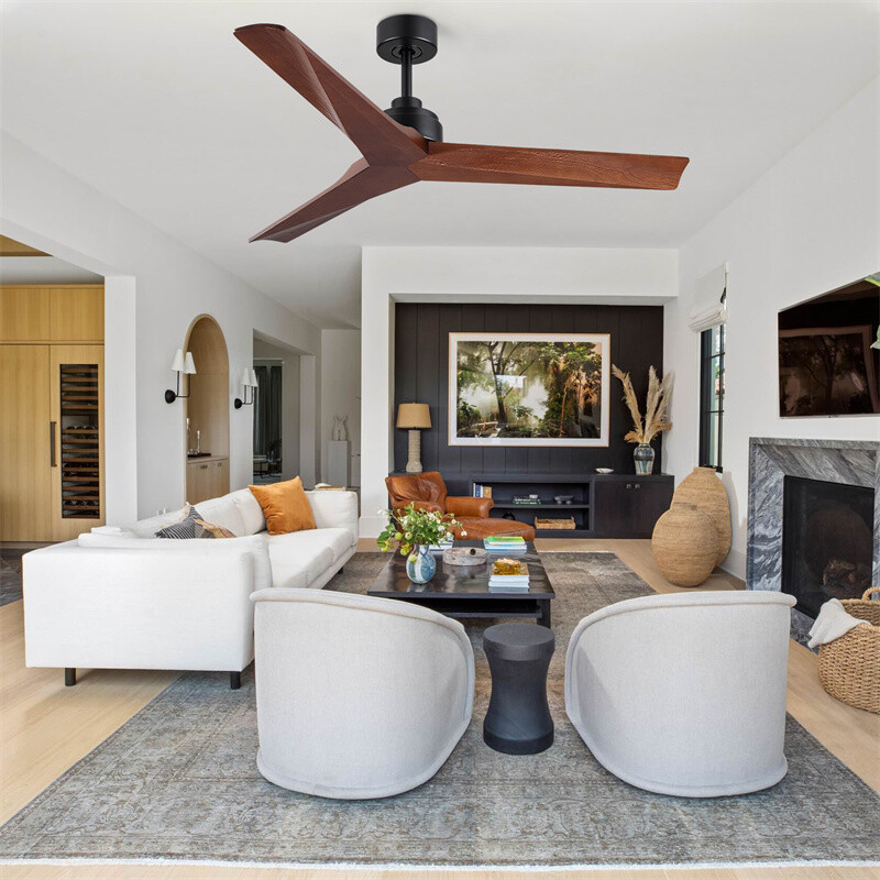 52" Lowe Profile Ceiling Fan No Light Solid Wood Blades Reversible Remote Indoor