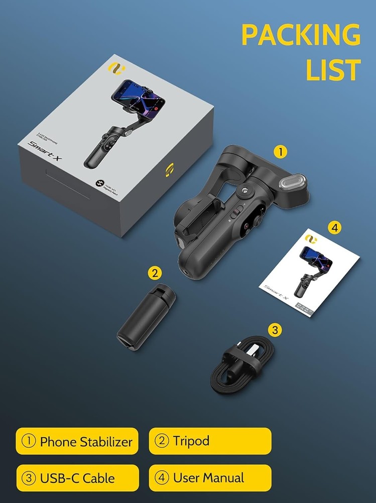 AOCHUAN 3-Axis Phone Gimbal Stabilizer iPhone Android Face Tracking